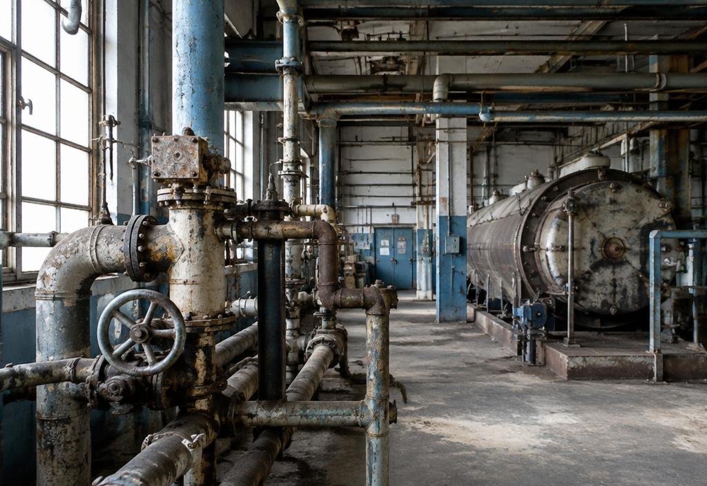 Ageing pipework and plant inside an older factory